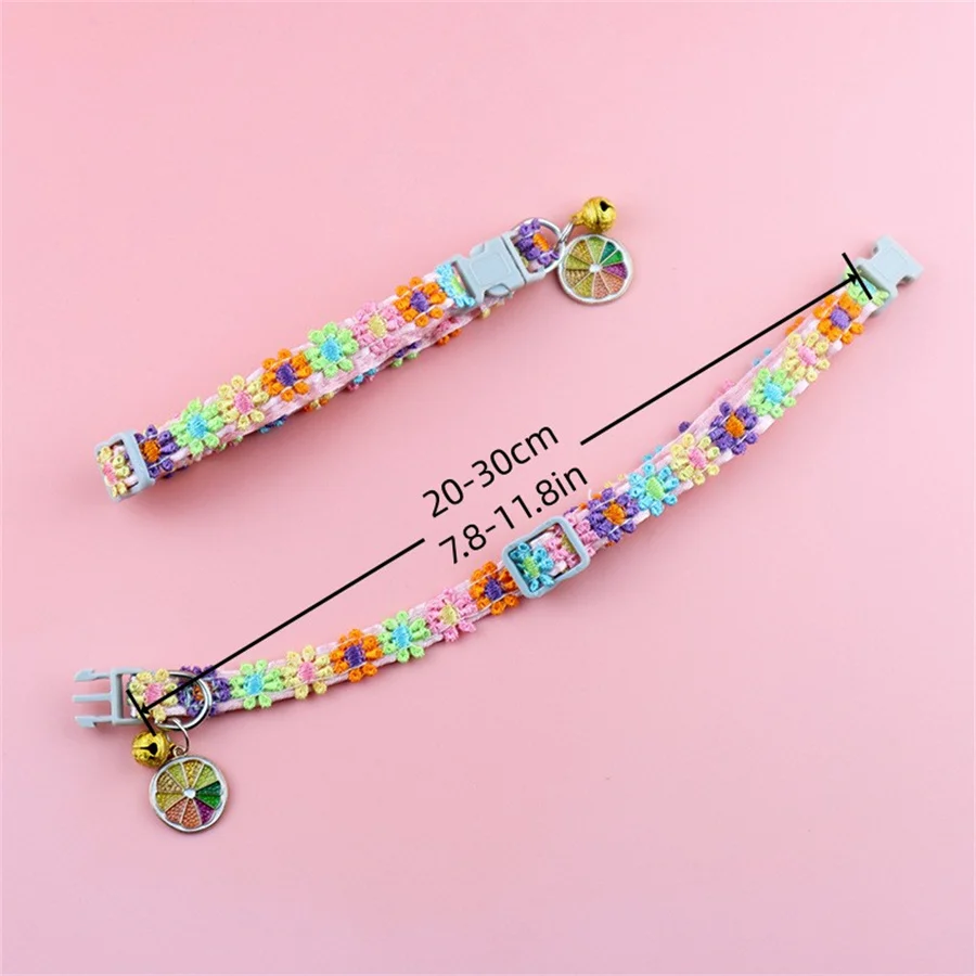 1pc Colorful Lace Cat Collar With Bell And Pendant, Flower Design Adjustable Cat Lovely Collar Pet Decoration Accessories