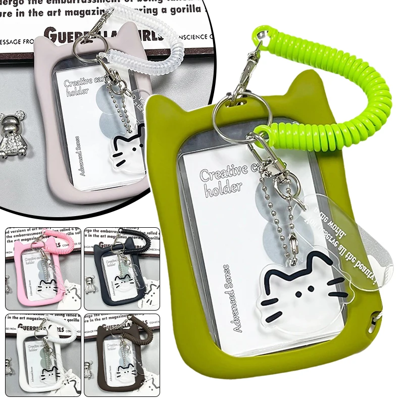 

Transparent Cat Ear Card Holder Anti-Loss Campus Card Protector with Detachable Lanyard Idol Photo Cartoon Protective Case