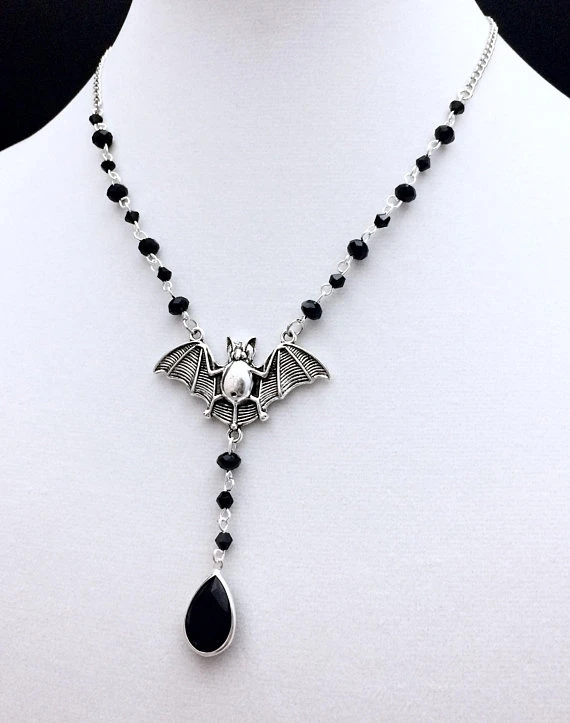 Bat Necklace, Bat Pendant, Gothic Bat Necklace, Bat Jewelry, Witch Jewelry, Goth Jewelry, Beaded Jewelry, Victorian Gothic