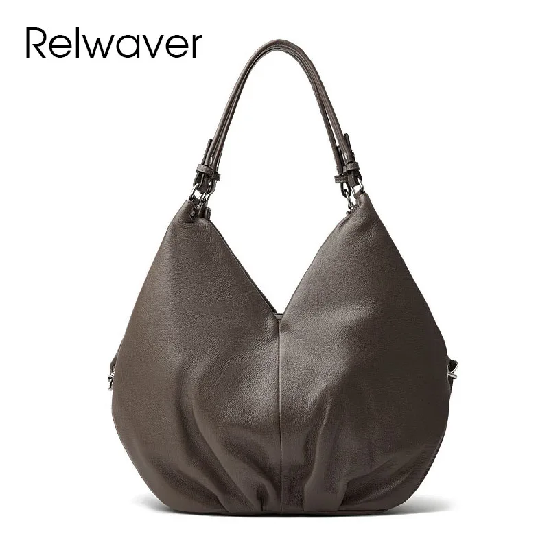 

Relwaver women underarm bag big genuine leather shoulder bag brief commuting ladies handbag khaki black soft tote bag