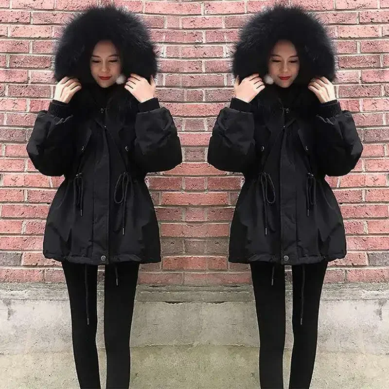 Lady Parka Drawstring Women's Cotton Coat Large Padded Loose Casual Quilted Jacket Korean Style Clothing Modern Discount Great