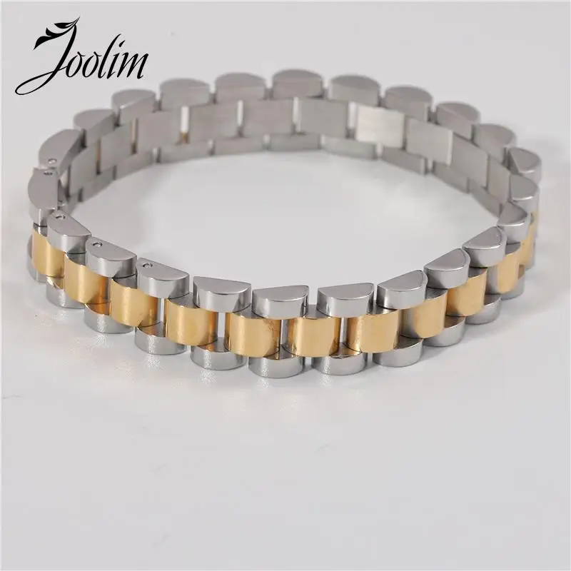 Joolim Jewelry Wholesale Waterproof&No Fade Fashion Chunky Watchband Adjustable Stainless Steel Bracelet High End PVD for Women