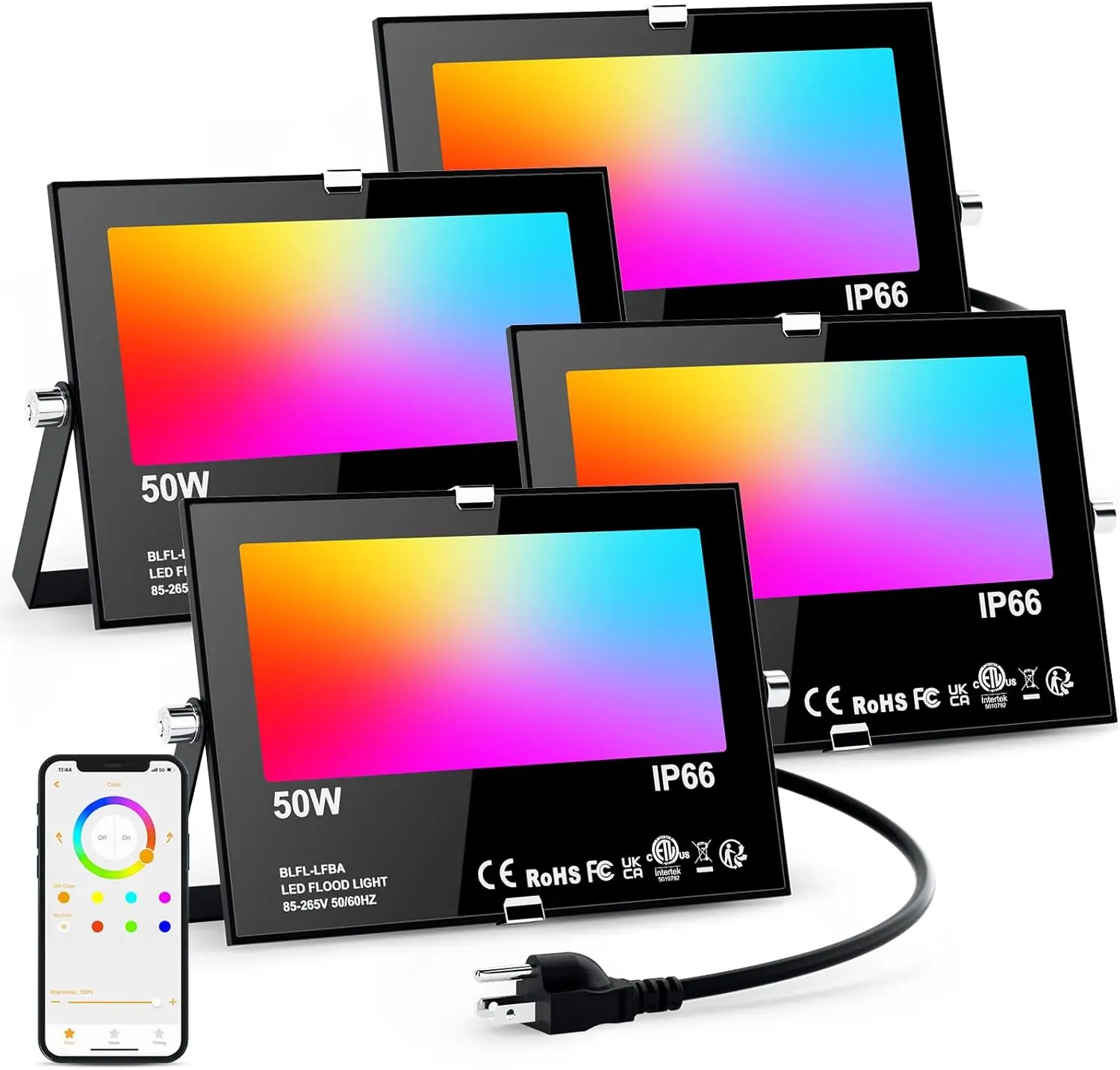 

RGB Flood Lights Outdoor, 500W Eqv, Smart App Control, Music Sync, IP66 Waterproof, 4 Pack