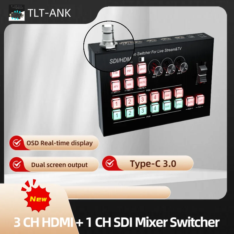 4K Video Switcher 3Ch HDMI SDI Multi Camera Streaming Live Production Video Mixer Switcher Broadcasting Station Type C Record