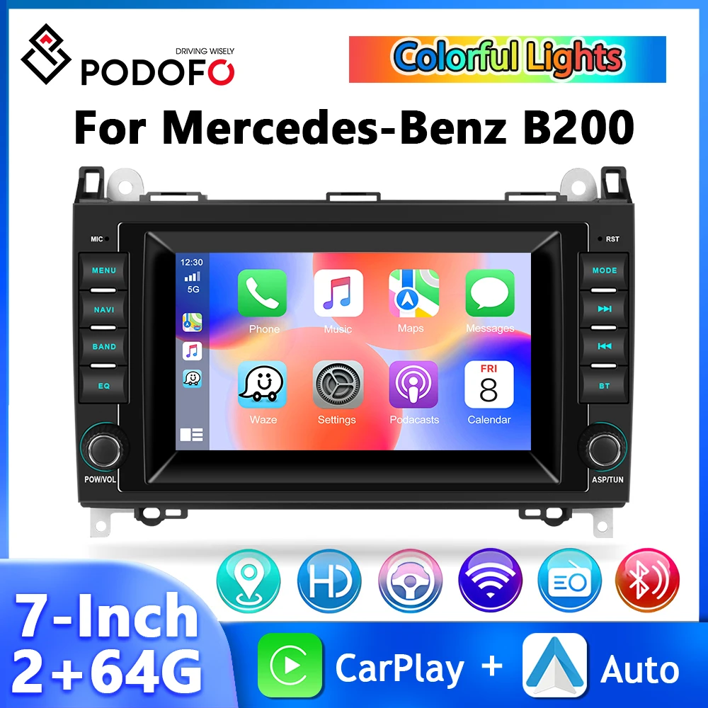 

Podofo 2+64G 7'' Car Stereo For Mercedes Benz B-class B200/W245 2004-2012 WIFI Carplay Android Auto GPS Mirror Link Car Audio