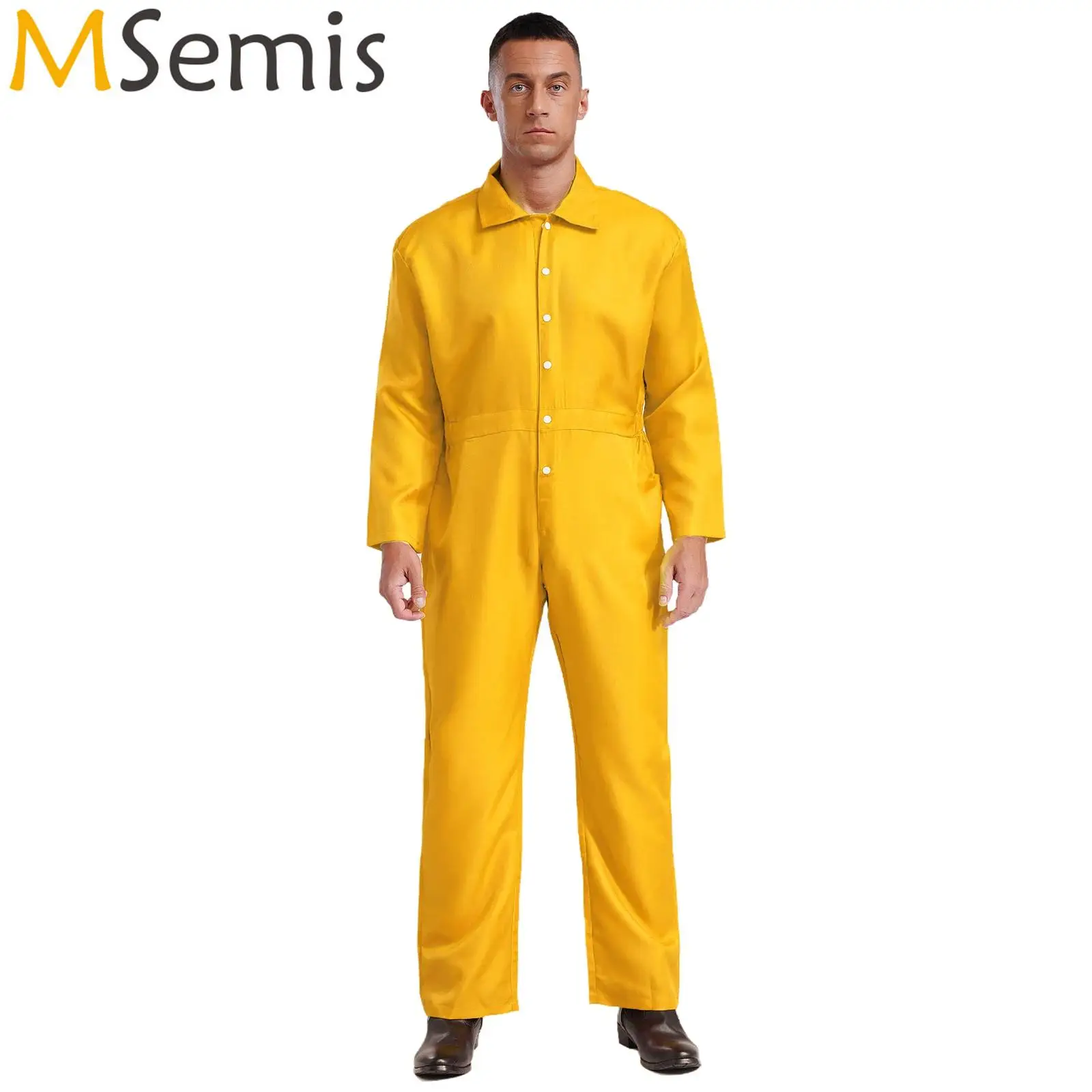 

Mens Work Wear Resistant Overalls Bodysuit Turn-down Collar Long Sleeve Button-up Work Coveralls One Piece Jumpsuit Uniforms