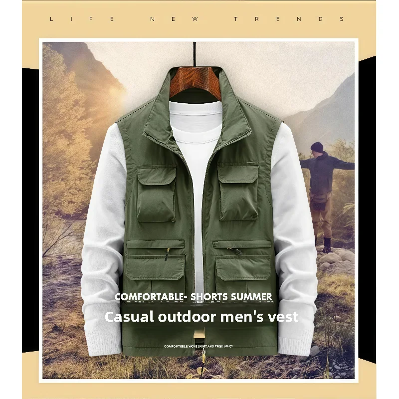 

New 2025 Men's Outdoor Sports Mountaineering Jogging Travel Cross-Country Military Multi-Pocket Casual Vest Trendy