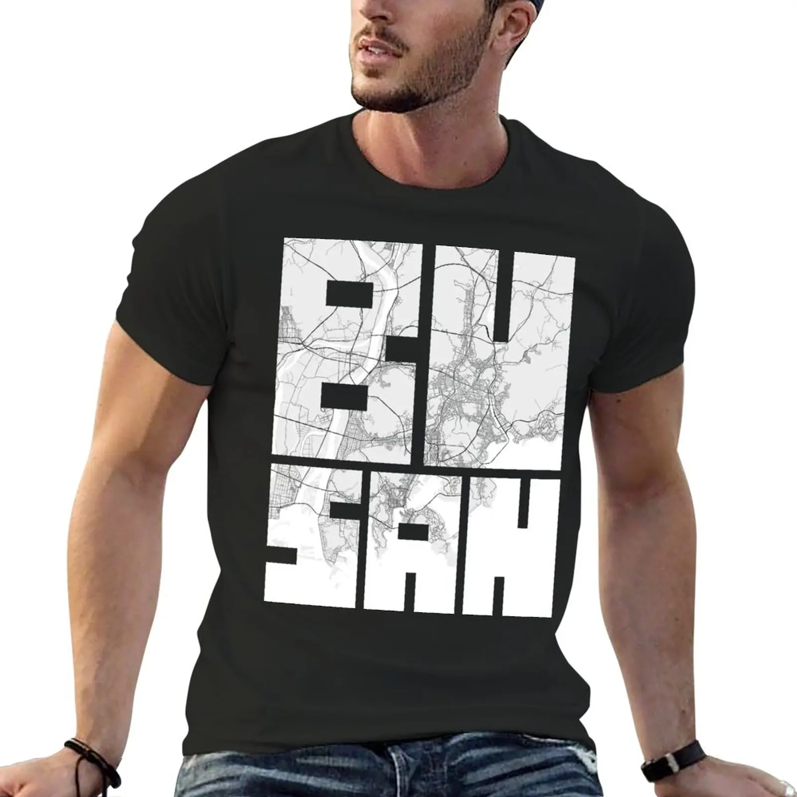 Busan City Map of South Korea - Light T-Shirt Short sleeve tee boys t shirts graphic t shirt graphic t shirts t shirts men