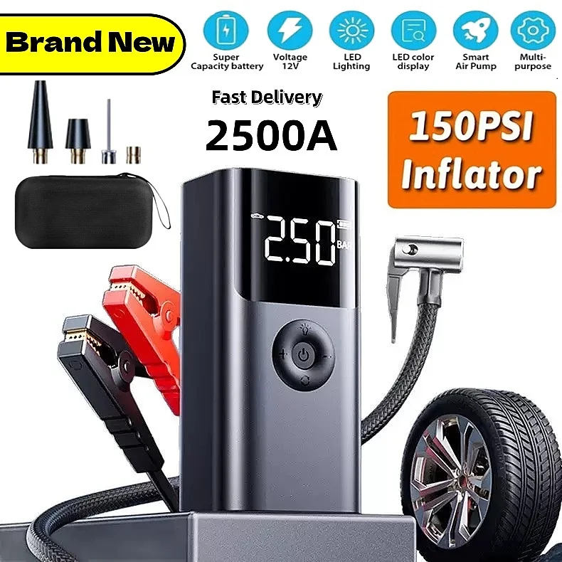 

Совершенно новый портативный стартер 4 в 1, 2500 А, внешний аккумулятор 150PSI, усилитель воздушного насоса, автомобильный аккумулятор 12 В, автомобильный аккумулятор, стартер Powerbank