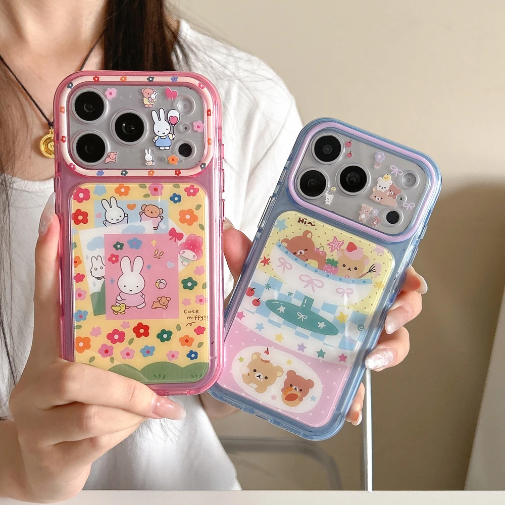 Coque de téléphone antichoc rigide motif dessin animé mignon Rilakkuma Ours Fleur Miffy Lapin pour iPhone 17 Pro 16 15 Pro Max
