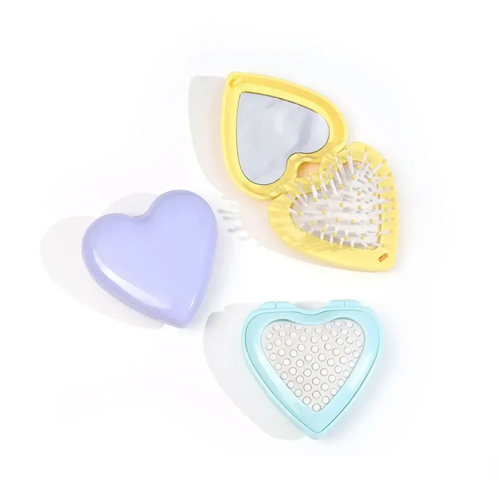 Candy Color Heart Hair Comb with Mirror Air Cushion Comb Mini Folding Airbag Comb Hair Brush Scalp Massage Massage Comb