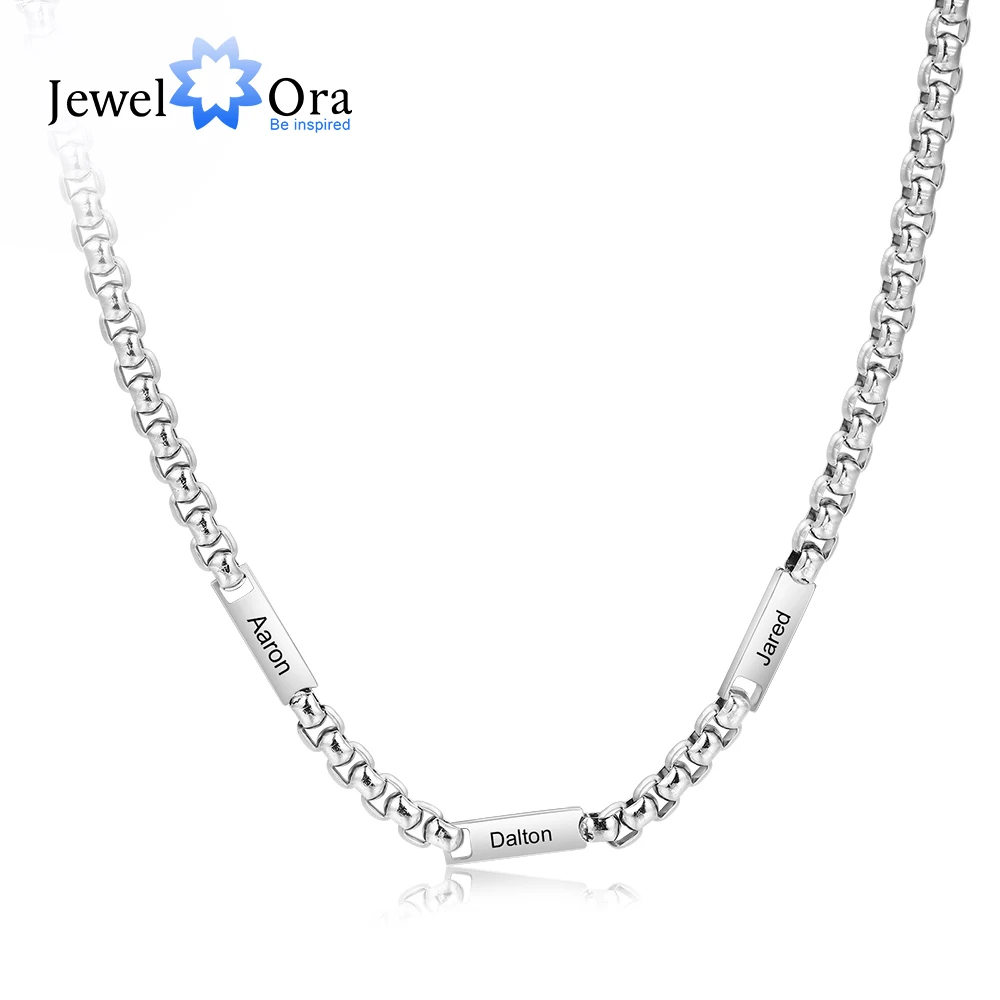 

JewelOra Personalized Engraving 2 3 4 5 Name Necklaces Chain for Men Customized Stainless Steel Beads Charm Fathers Day Gift