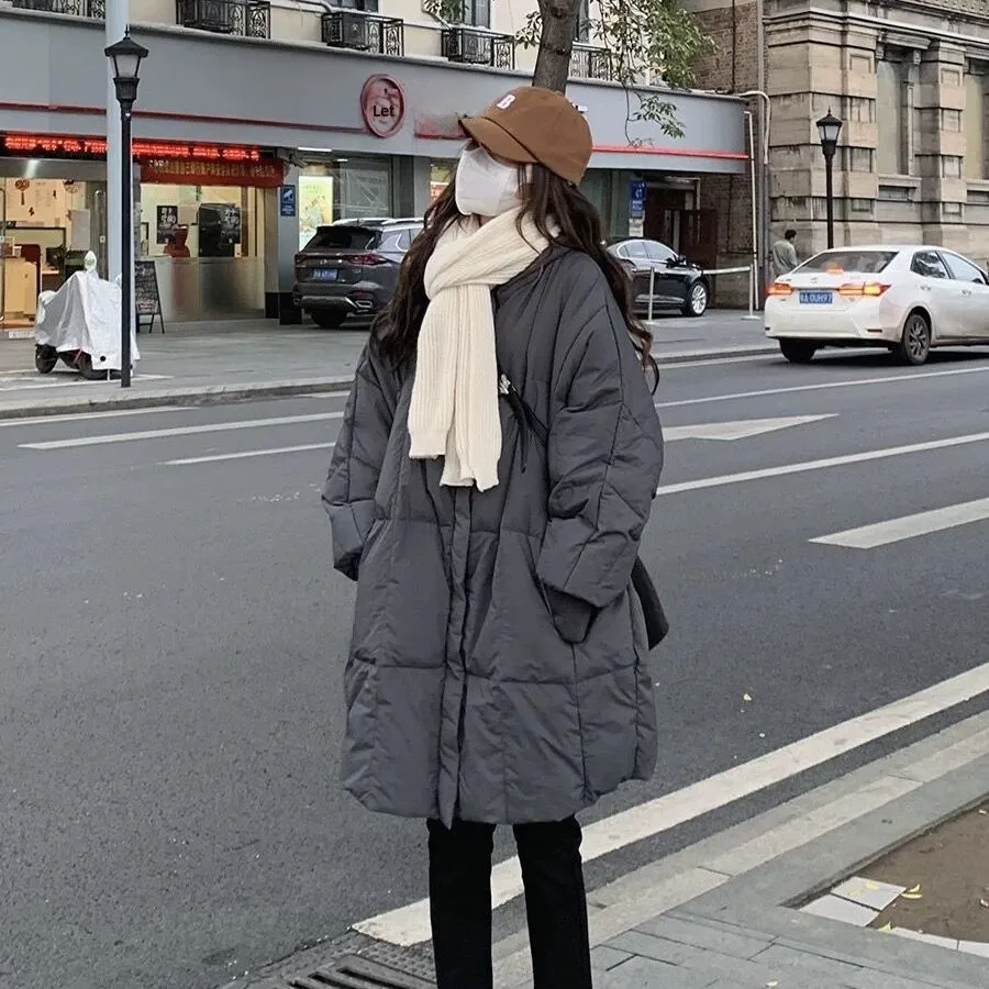 

Модная удлиненная зимняя женская куртка-пуховик свободного кроя ниже колена в корейском стиле, повседневная, из полиэстера, на молнии