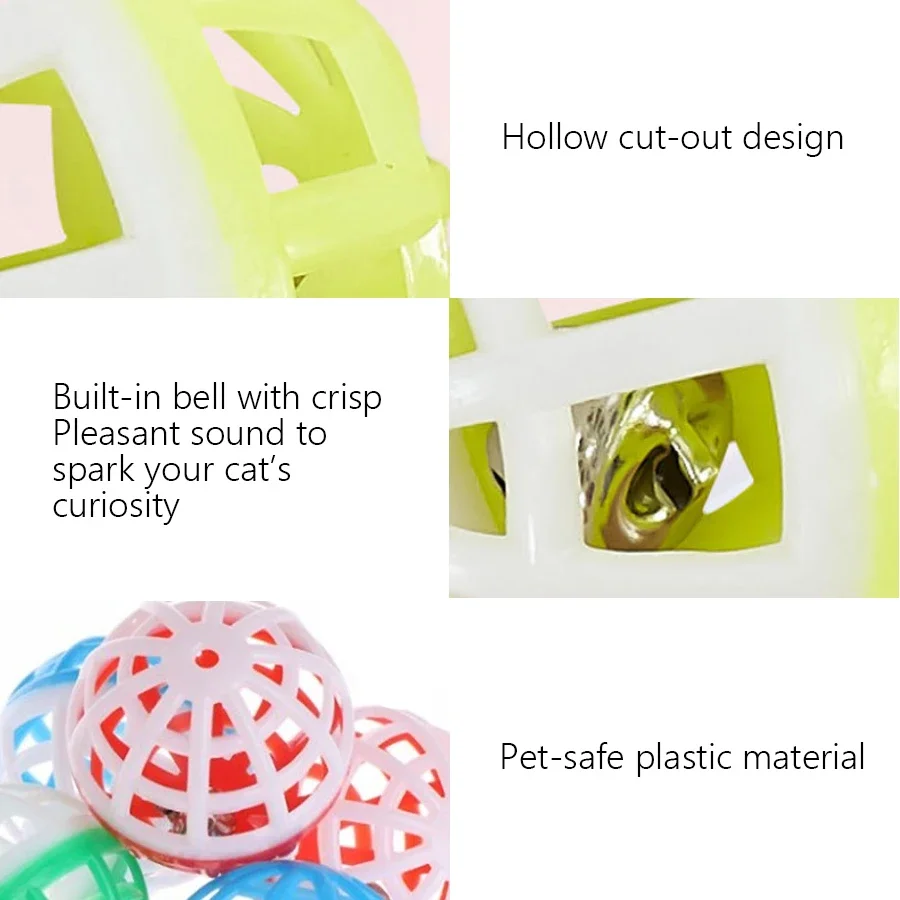 10pcs/set Plastic Cat Pet Sound Toy Cat Toys Hollow Out Round Pet Colorful Playing Ball Toys With Small Bell Cat Products