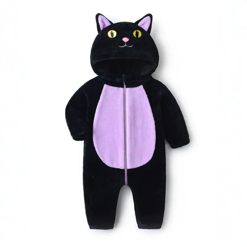 Newborn Baby Black Purple Cat Romper Hooded Bodysuit Jumpsuit Onesie Toddler Zip Up Warm Plush Fleece Winter Playsuit