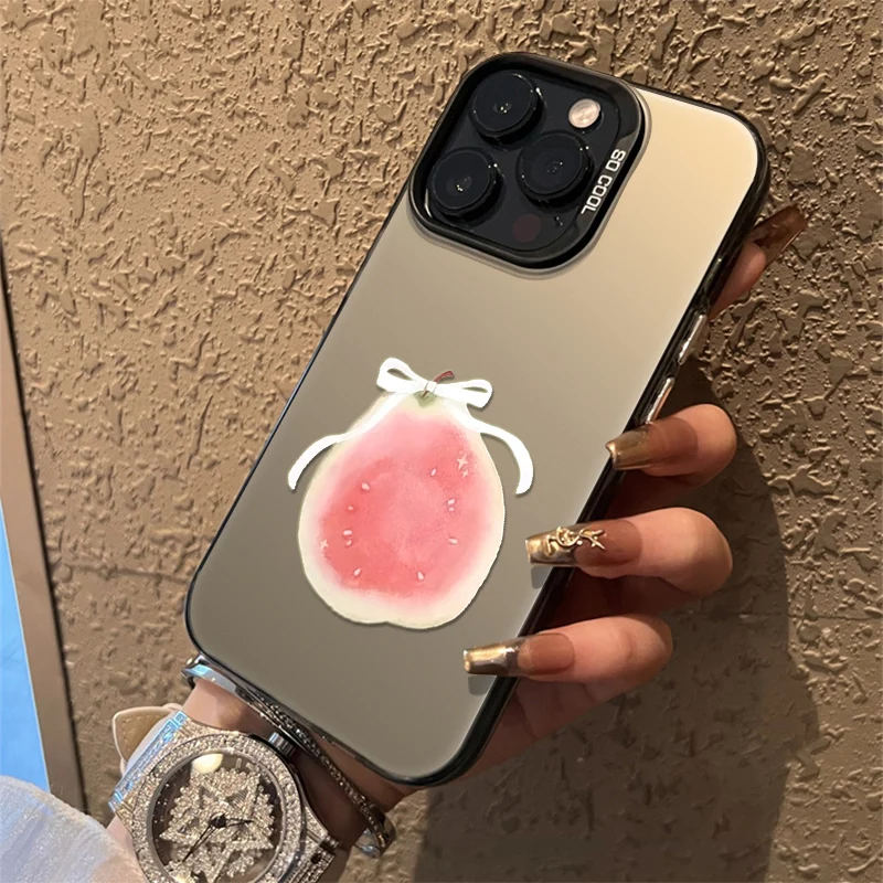 

Pink Guava Watermelon Pattern Phone Case For iPhone 16 15 14 13 12 11 Pro Max 16E X XS XR 8 Plus Laser IMD Hard PC Cover Fundas