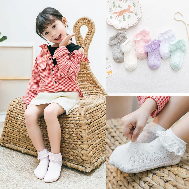 Summer Lace Ruffle Baby Girls Solid Color Sweet Princess Children Socks Infant Newborn Baby Girls Cotton Ankle Socks 1-6 Years