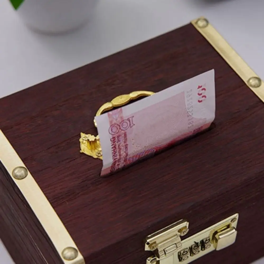 Retro Wooden Savings Tank Rectangle Chinese Style Money Tank with Password Lock Metal Handle Password Lock Money Box Gift - Image 4