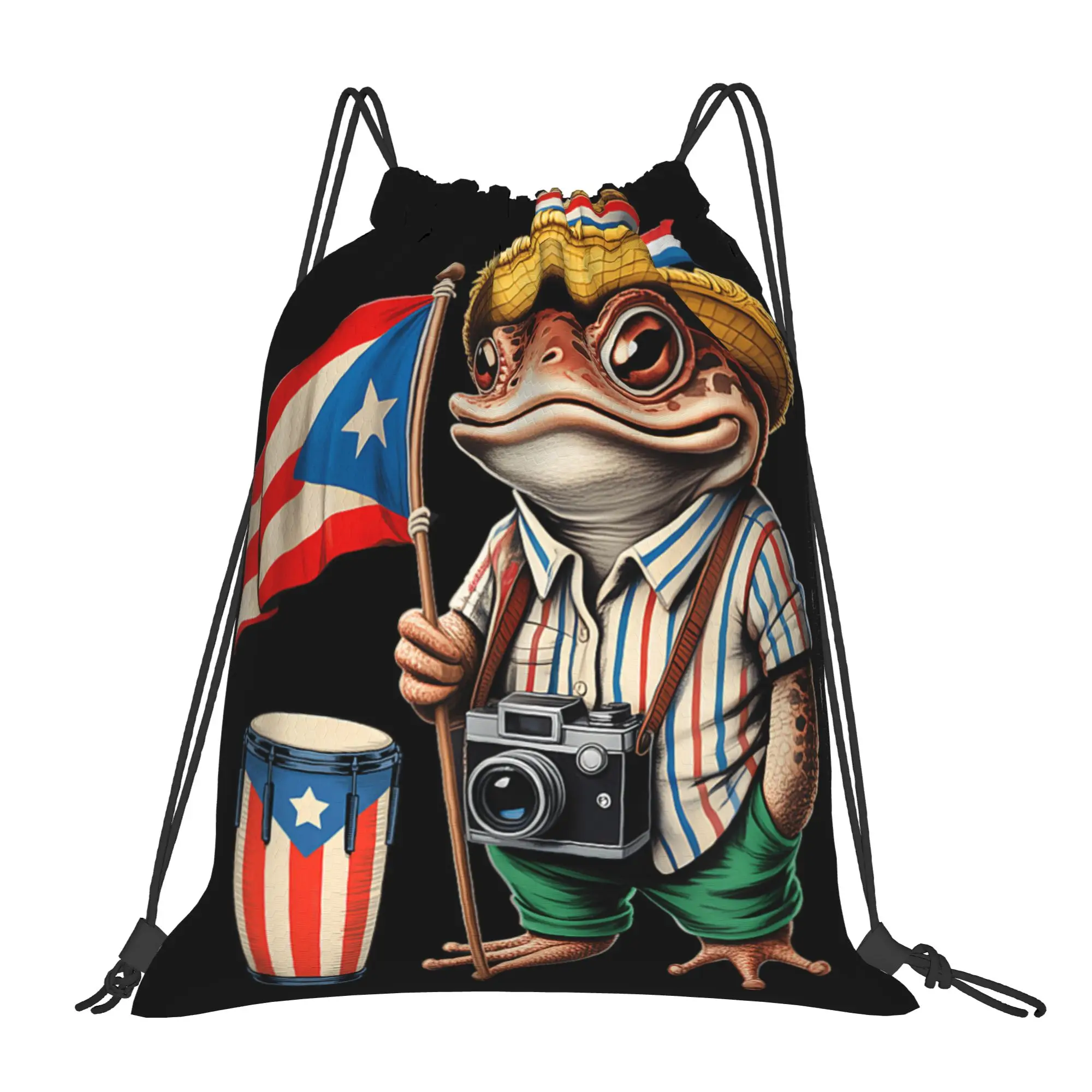 

1 шт. сумка на шнурке с принтом флага Пуэрто-Рико Coqui Frog, рюкзак для хранения вещей для мужчин и женщин, дорожная сумка для подростков