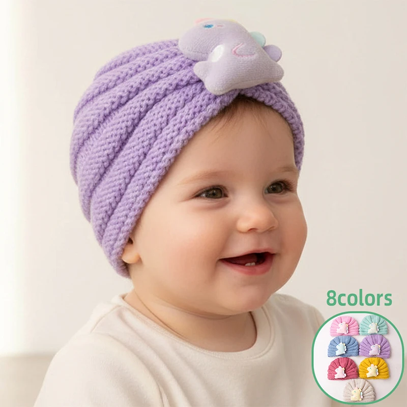 

Baby Autumn Winter Keep Warmth Strips Hat Baby Cartoon Dinosaur Crochet Hook Cute Turban Girl Photograph Wear Hair Accessories