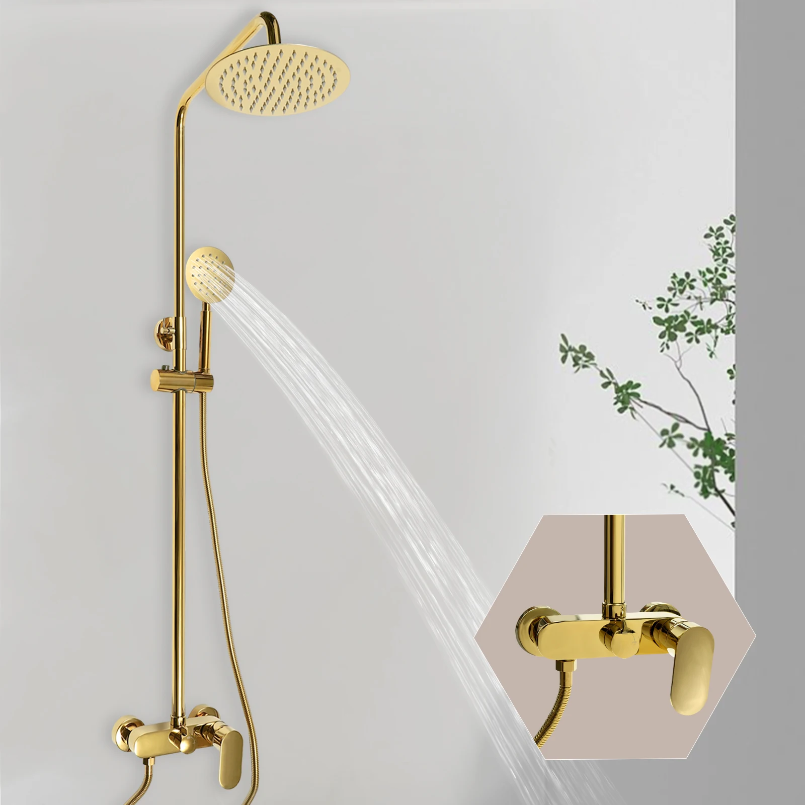 Gold Shower Set Faucet Adjustable Mixers Tap For Bathe Free Rack Rainfall Modern Bathroom Faucets