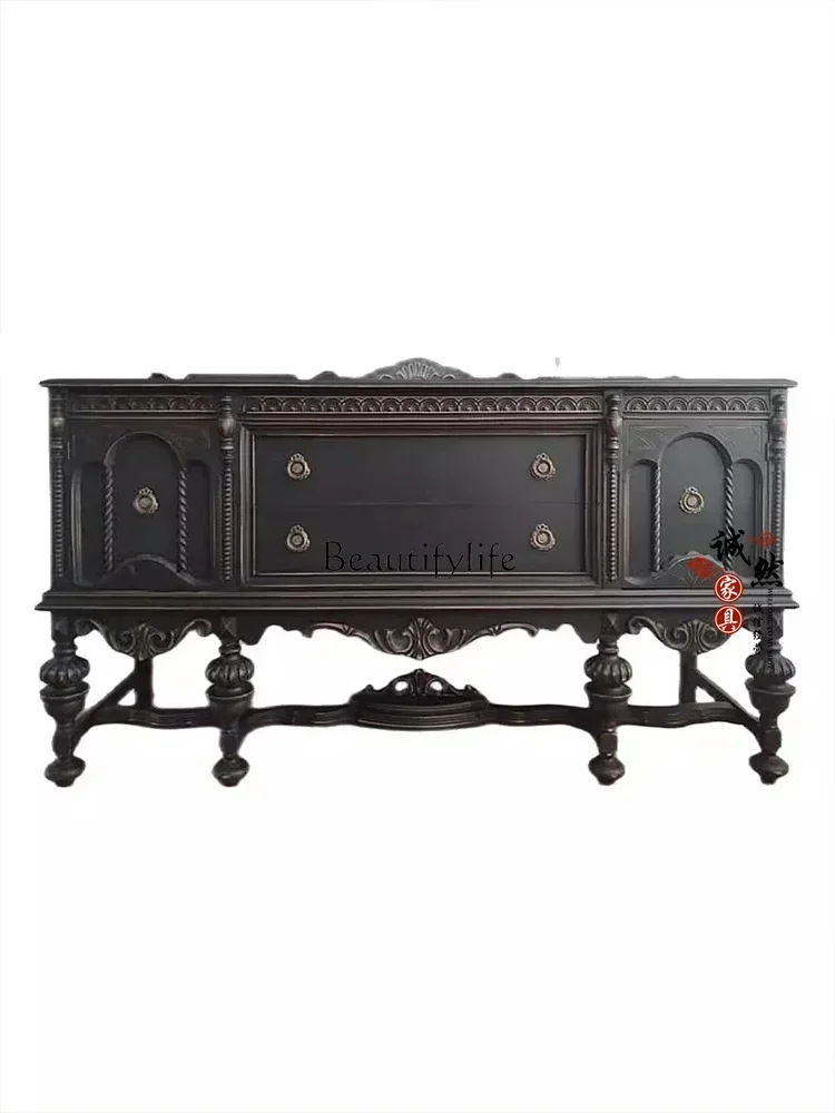 

23Vintage Solid Wood Entrance Cabinet Wall Decorative Carved Storage Sideboard CabinetL