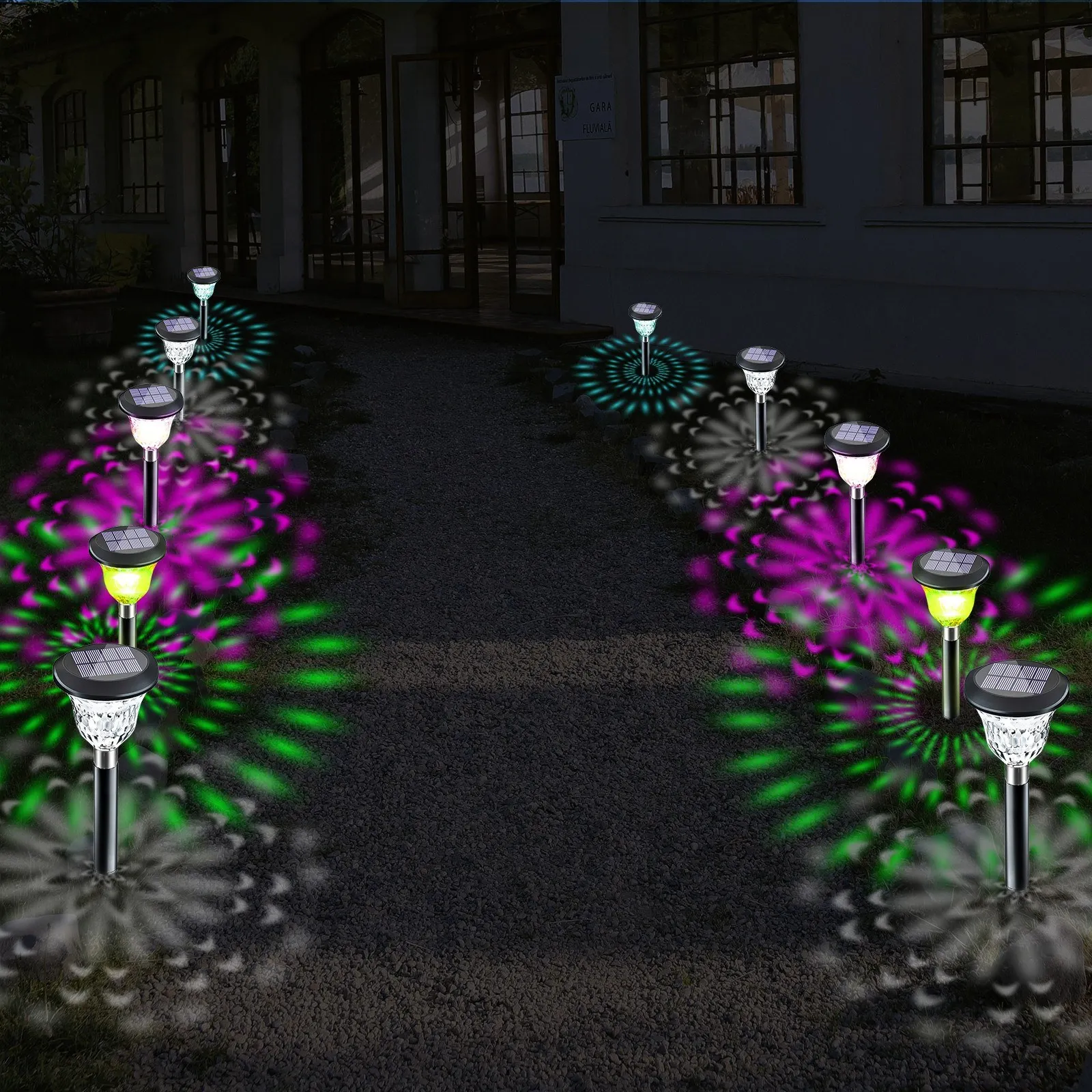2PCS LED Solar Stake Lights With Shadow Warm White Colorful Landscape Lights Auto On/Off LED Lawn Lights for Yard Walkway Patio