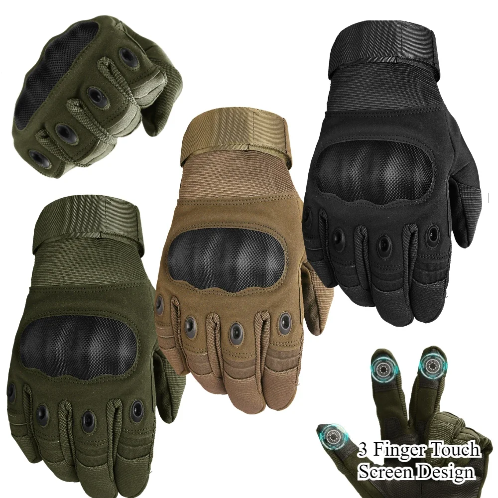 Full Finger Cycling Gloves Touch Screen Hard Knuckle Gloves for Motorcycle Hiking Climbing Lumbering Equipment Tactical Gloves