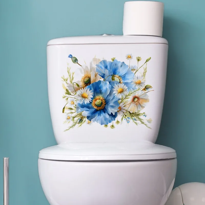 Watercolor Beautiful Flower Bedroom Bathroom Toilet Wall Sticker Self-adhesive Wall Decorations