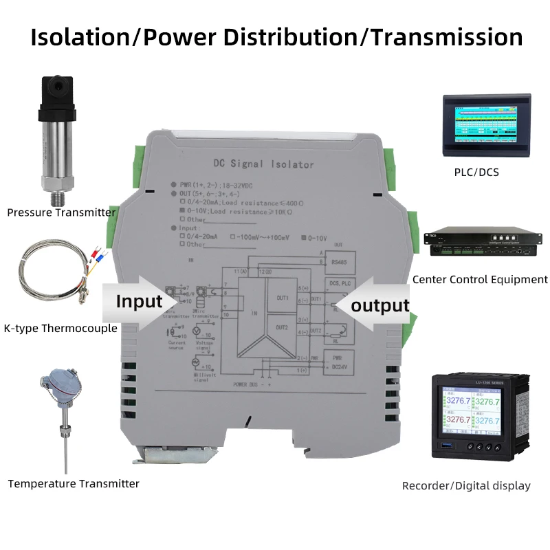 Thermocouple Temperature Signal Isolation K/B/E/J/R/S/T Temperature Sensor 4-20mA 0-20mA 0-5V 10V 35mm DIN Rail RTD Converter