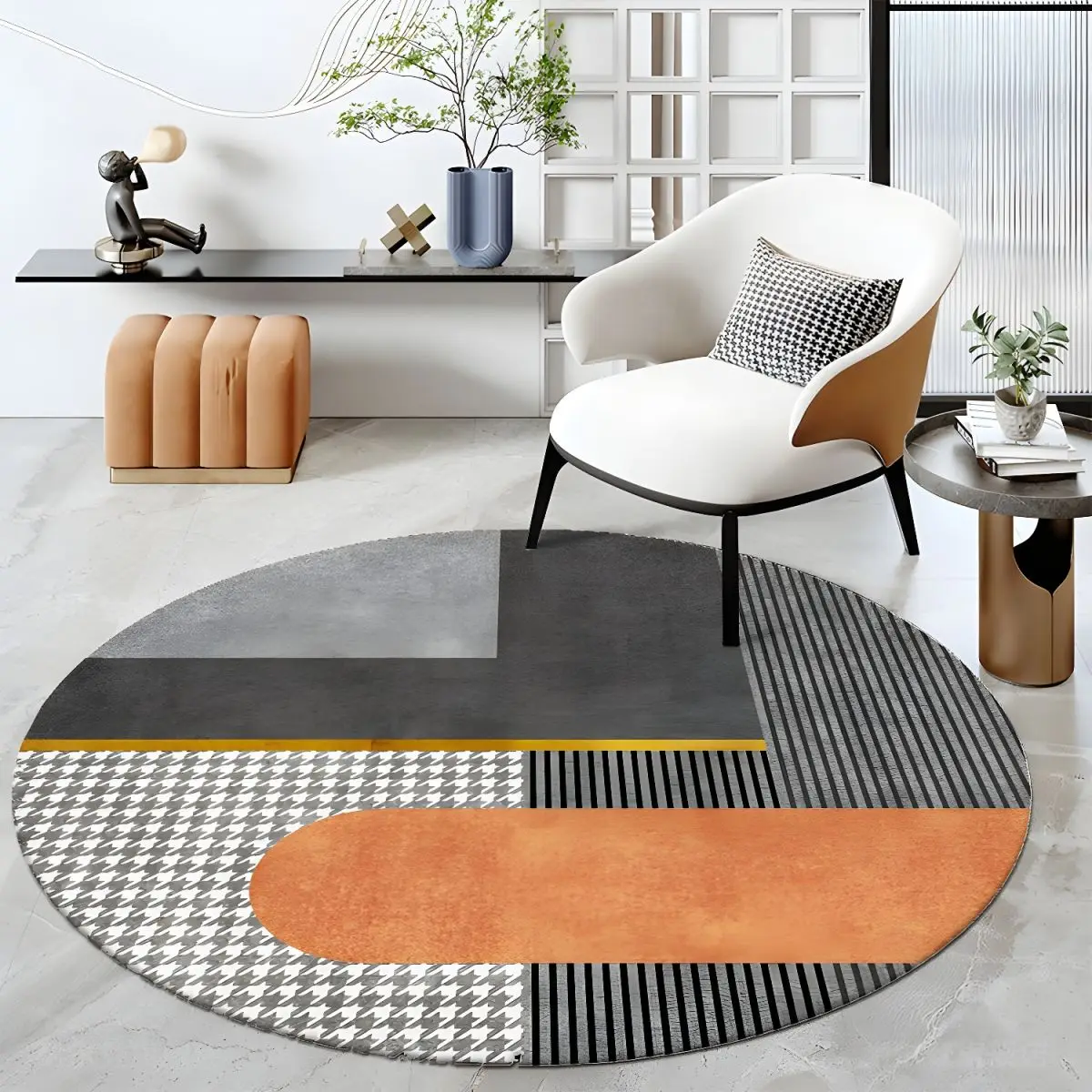 Luxury Round Rug for Study, Office, Computer Desk, Gaming Chair, Bedroom Vanity, Non-Slip Floor Mat for Stool