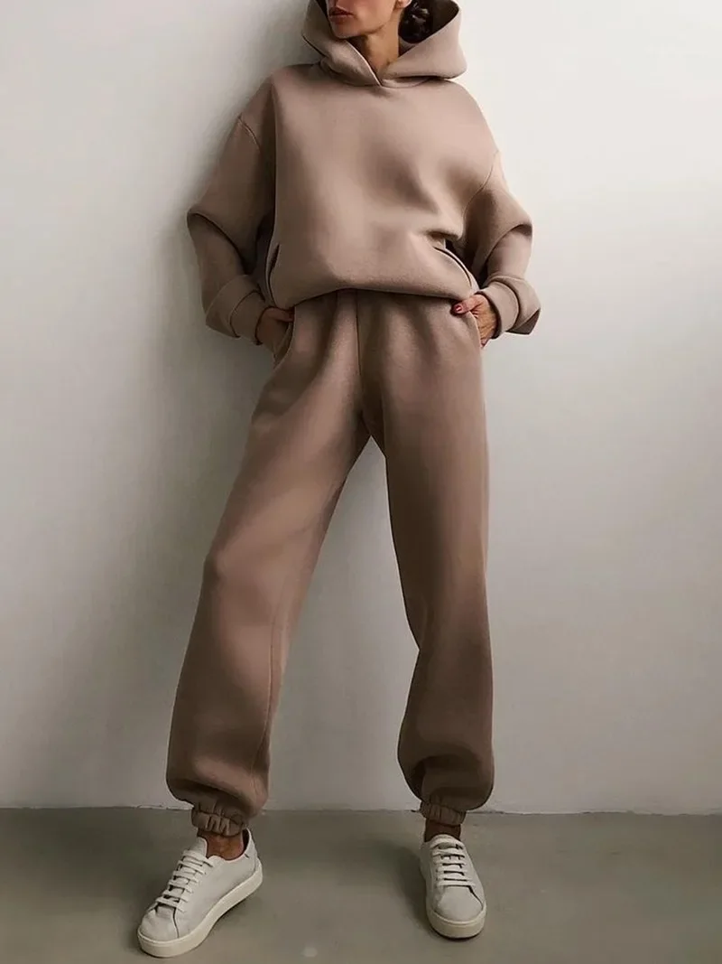 Loose Casual Hoodies Women Solid Colors Pullovers Ankle-Tied Pants Sets Plus Size Sweatshirts Oversized Tops Harajuku Sprot Sets