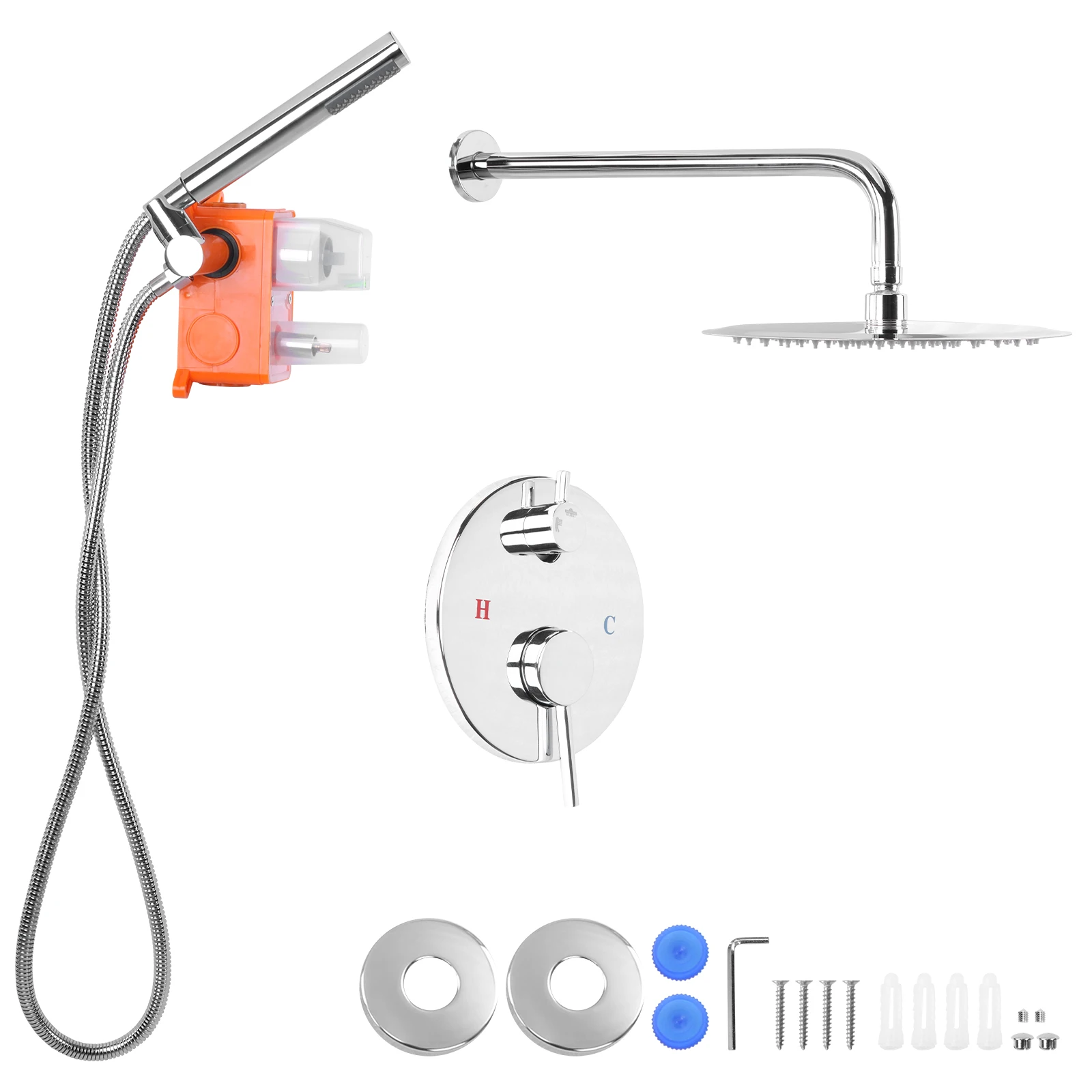 Rain Mixer Shower Combo Set with 10 Inch Showerhead Rain Shower Head and Handle Set with Rough-in Valve for Home Bathroom Hotel