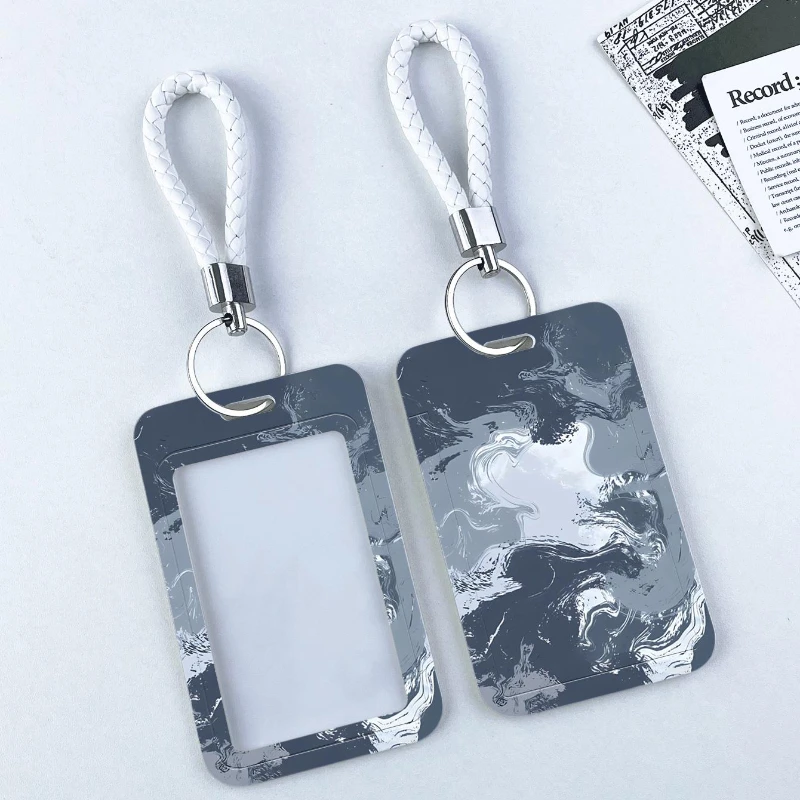 

Haze Blue Credit ID Card Badge Bag Vertical High Value Card Holder Women Badge Holder Keychain Bus Card Protective Case Lanyard