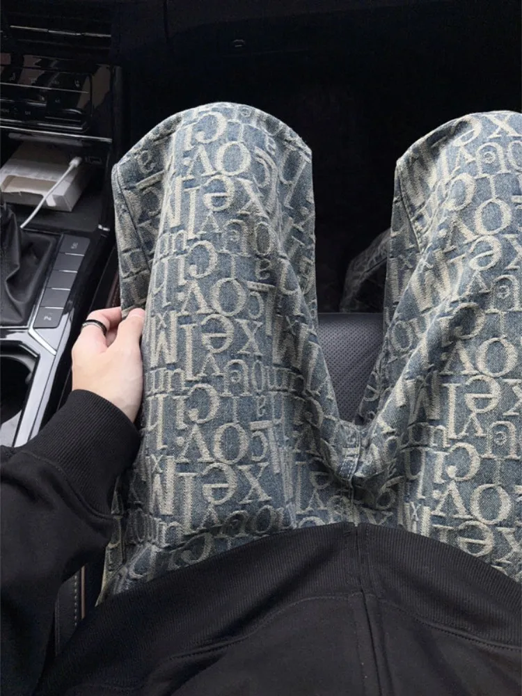 

American High Street Embroidered Denim Jeans Men's Autumn Winter Sle Haome Straight Leg Long Trousers Trendy Brand