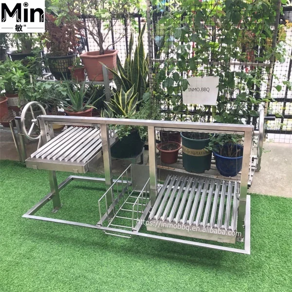 Stainless Steel Argentinian Style BBQ Grill with Wood Basket Outdoor Charcoal Barbecue Grill for Patio Backyard Camping