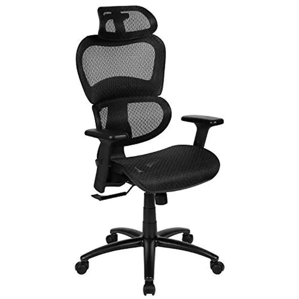 Mesh Office Chair Adjustable Headrest Lumbar Support Pivot Arms 2-to-1 Synchro-Tilt Executive Chair ANSI/BIFMA Standard Black