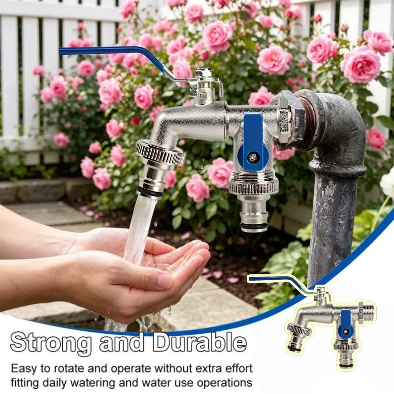 2Pcs Zinc Alloy Double Outlet Water Tap G1/2 G3/4 Thread One In Two Out Faucet for Washing Machine Garden Hose Quick Connect