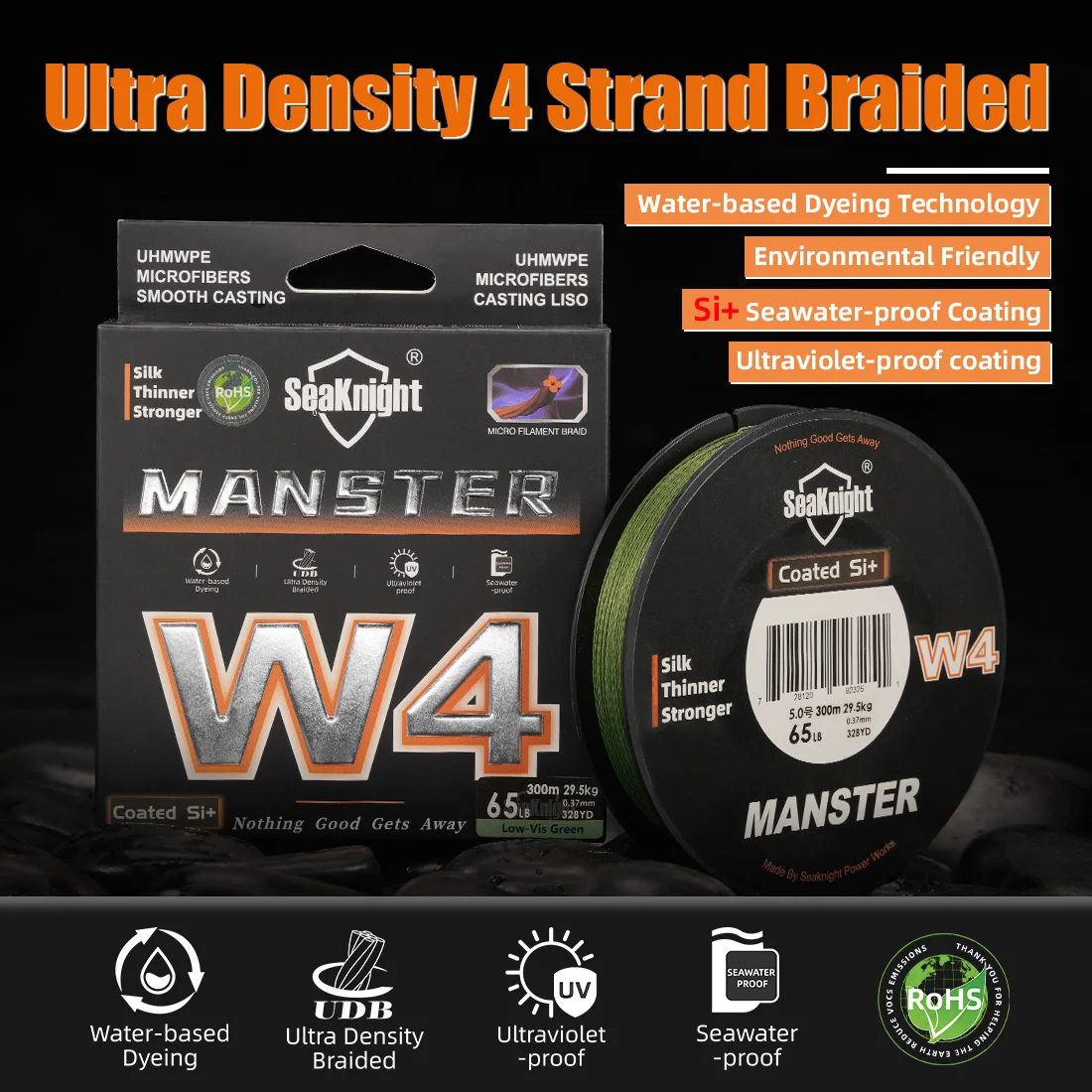 2025 SeaKnight NEW W4 Series Line 4 Strands Braided Line Power 12-80LB 300M/500M 0.4#-6.0# Sea Bass Fish Line