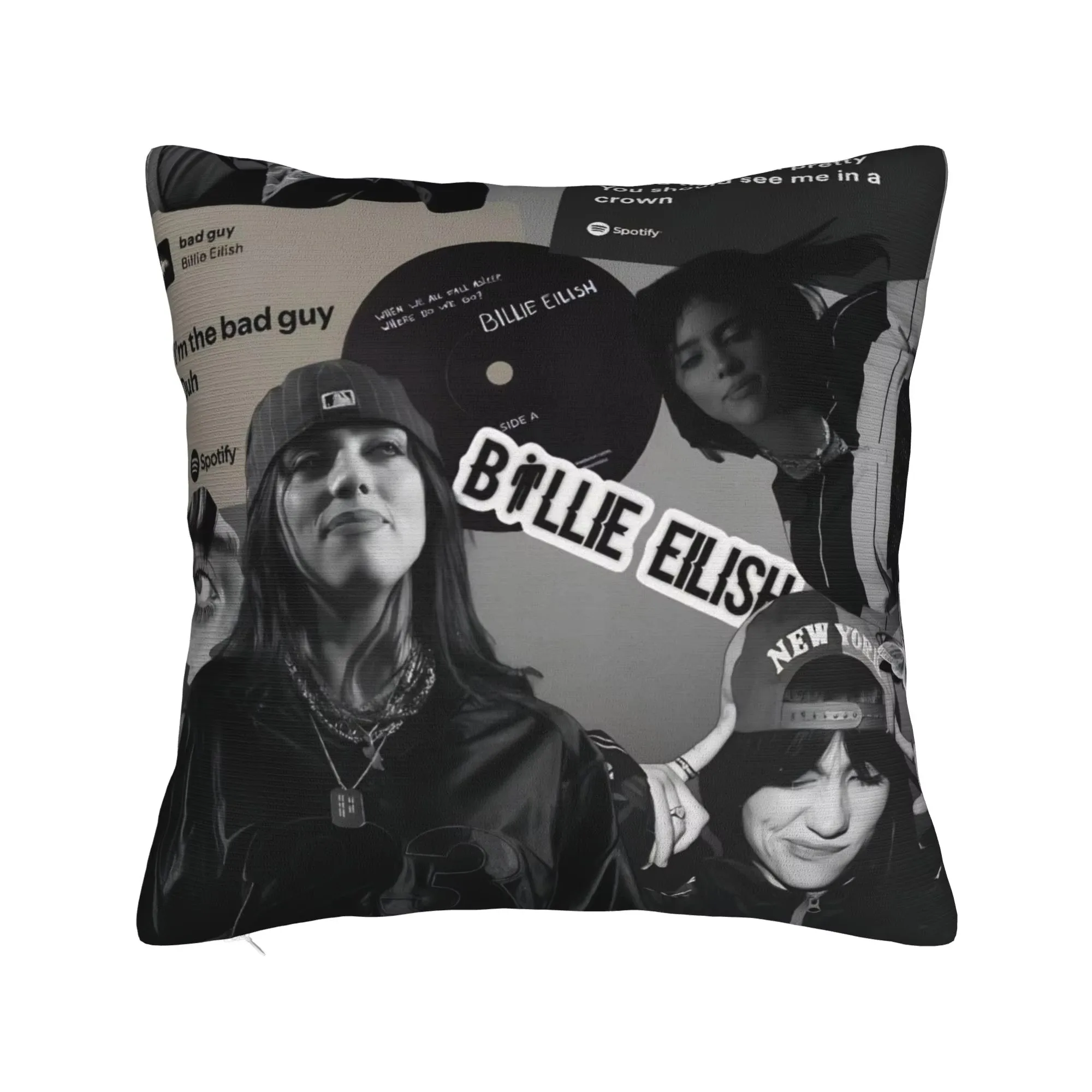 Double Sided Billie Eilish HIT ME HARD & SOFT Album Cushion Cover, Fan Merch Pillowcase for Music Lovers Home Sofa Bedroom Decor