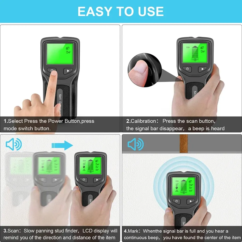 5in1 Wall Stud Detector LCD Display Multifunctional Handheld for Wood AC Wire Cable Metal Detector Electric Wall Finder SC