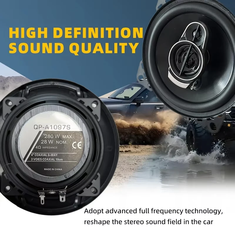 1Pair 4/5/6 Inch 3-Way Car HiFi Coaxial Speaker 280W/320W/400W Auto Music Stereo Universal Car Door Full Range Speakers Woofer