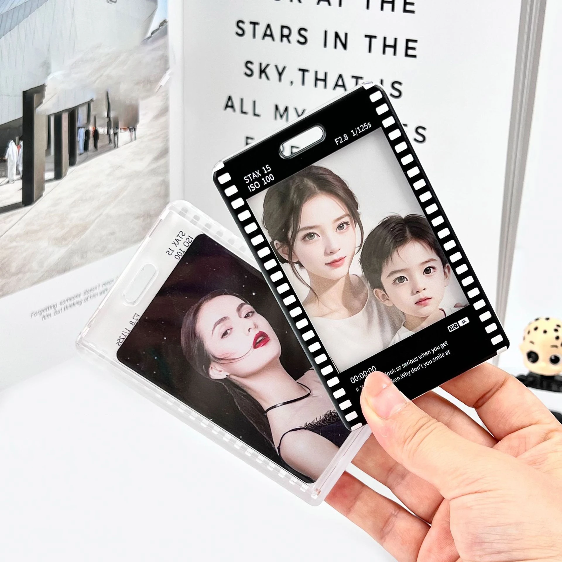 Creative Transparent Sliding Card Cover Student School Card Bus Card Storage Cover, Idol Business Card Holder