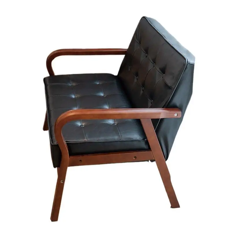 Leather sofa small apartment Nordic retro curved wood armrest single double three simple living room Internet celebrity sofa