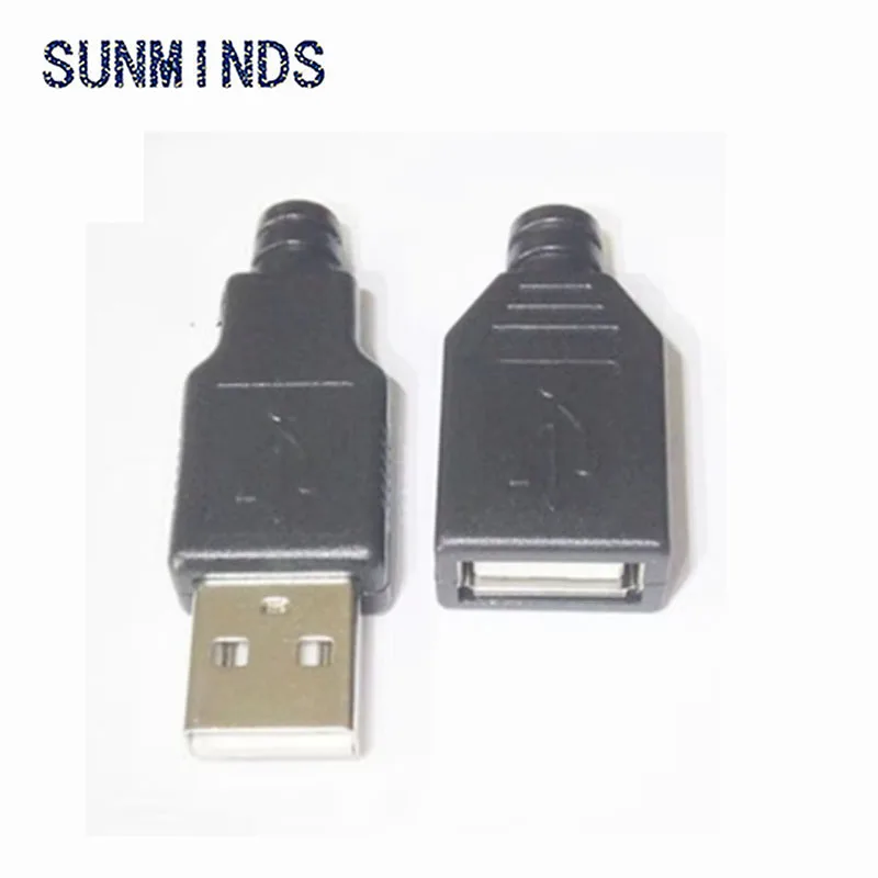 10pcs Type A Male Female USB 4 Pin Plug Socket Connector With Black Plastic Cover Type-A DIY Kits