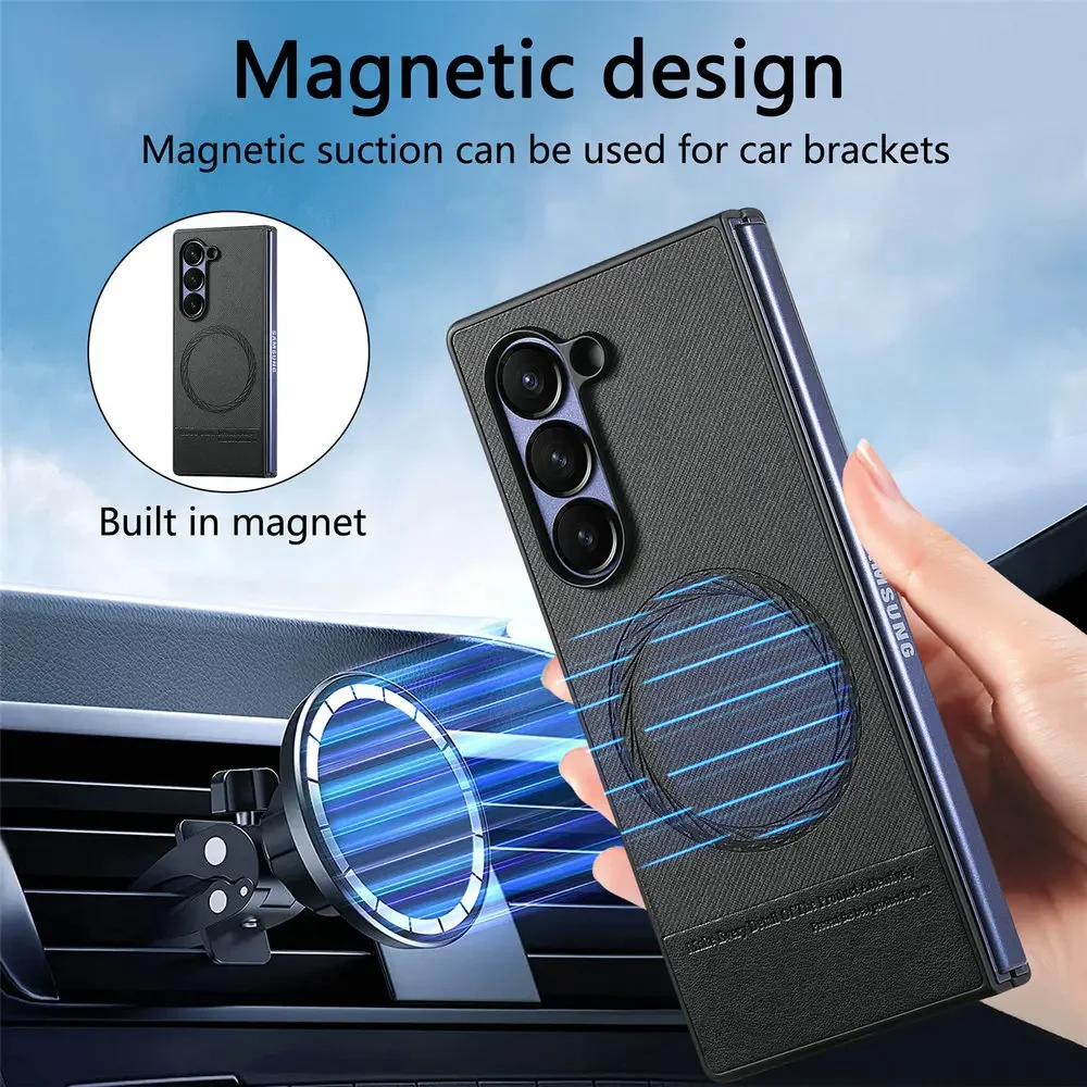 For Magsafe Samsung Galaxy Z Fold 6 5G Luxury Case 360 Protect Bumper Coque Samsung Z Fold6 ZFold 6 ZFold6 Leather Magnet Cover