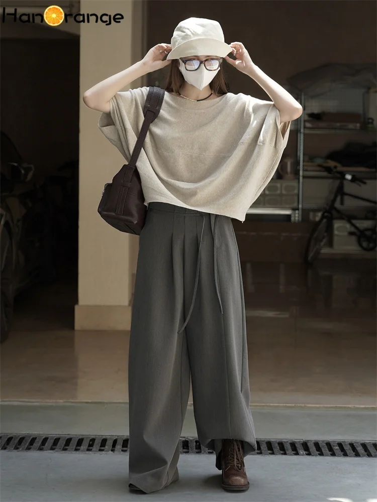한오렌지 2025 가을/겨울 패션 릴렉스 O넥 원피스 소매 루즈 스웨터 부드러운 피부 친화적 탑 블랙/카키/커피