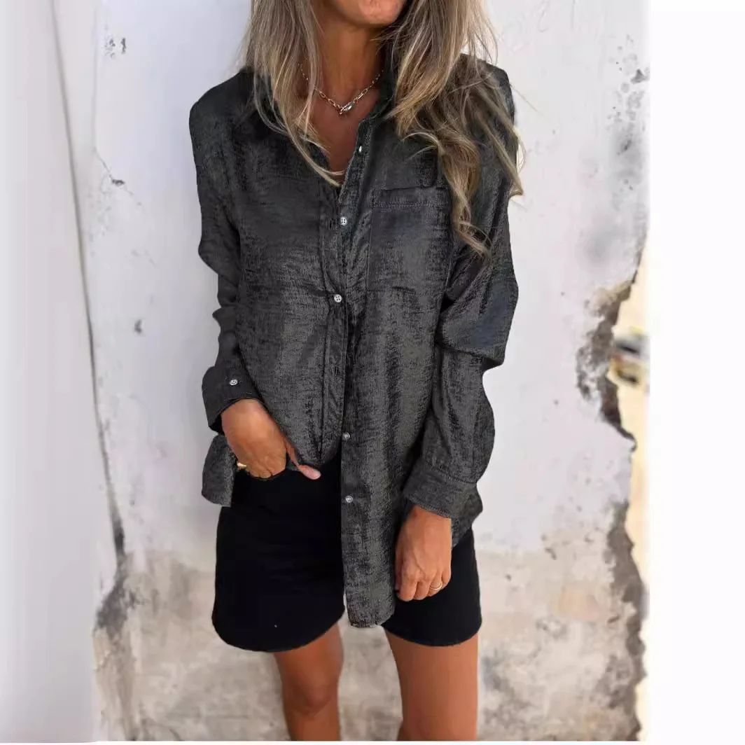 Trend Popularity 2024 Spring New Women Casual Velvety Leather Long Sleeved Comfortable Multicolor Fashion Lapel Collar Shirt