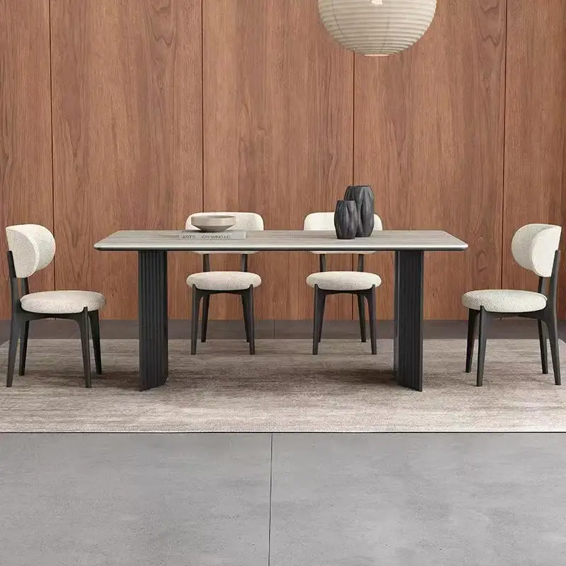 &c Nordic Modern Stylish Rectangular Dining Table Distinctive Grooved U-Base Essential Home Furniture for Dining Room