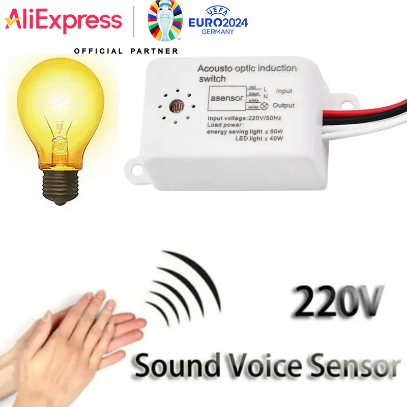 220V 50Hz Sound Voice Sensor Switch Indoor Intelligent Auto On Off Lights Switch Automatic Voice Control Sensor Detector Switch